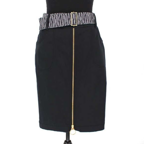 Missoni Black Pencil Mini Skirt Zebra Printed Belt Contrast Knit Zip Up X-Small - Picture 1 of 7